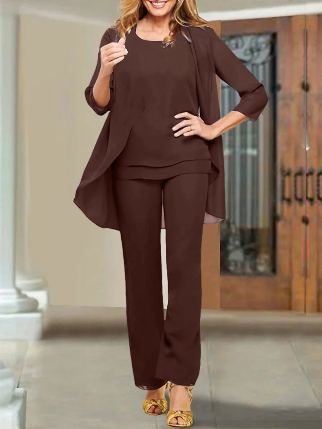 Chiffon Scoop Mother of the Bride Pantsuits by Dreamylily