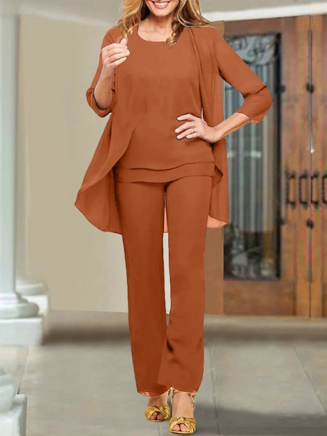 Chiffon Scoop Mother of the Bride Pantsuits by Dreamylily