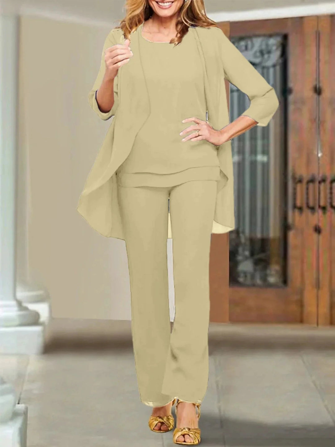 Chiffon Scoop Mother of the Bride Pantsuits by Dreamylily