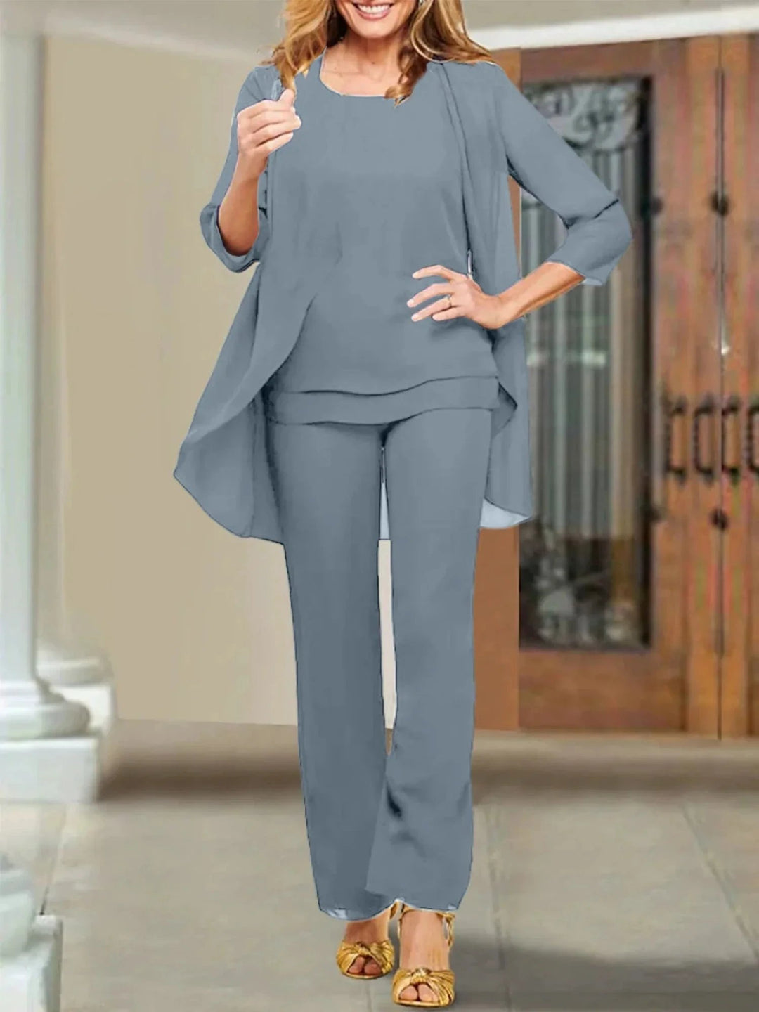Chiffon Scoop Mother of the Bride Pantsuits by Dreamylily