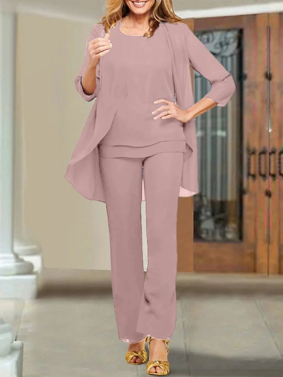 Chiffon Scoop Mother of the Bride Pantsuits by Dreamylily