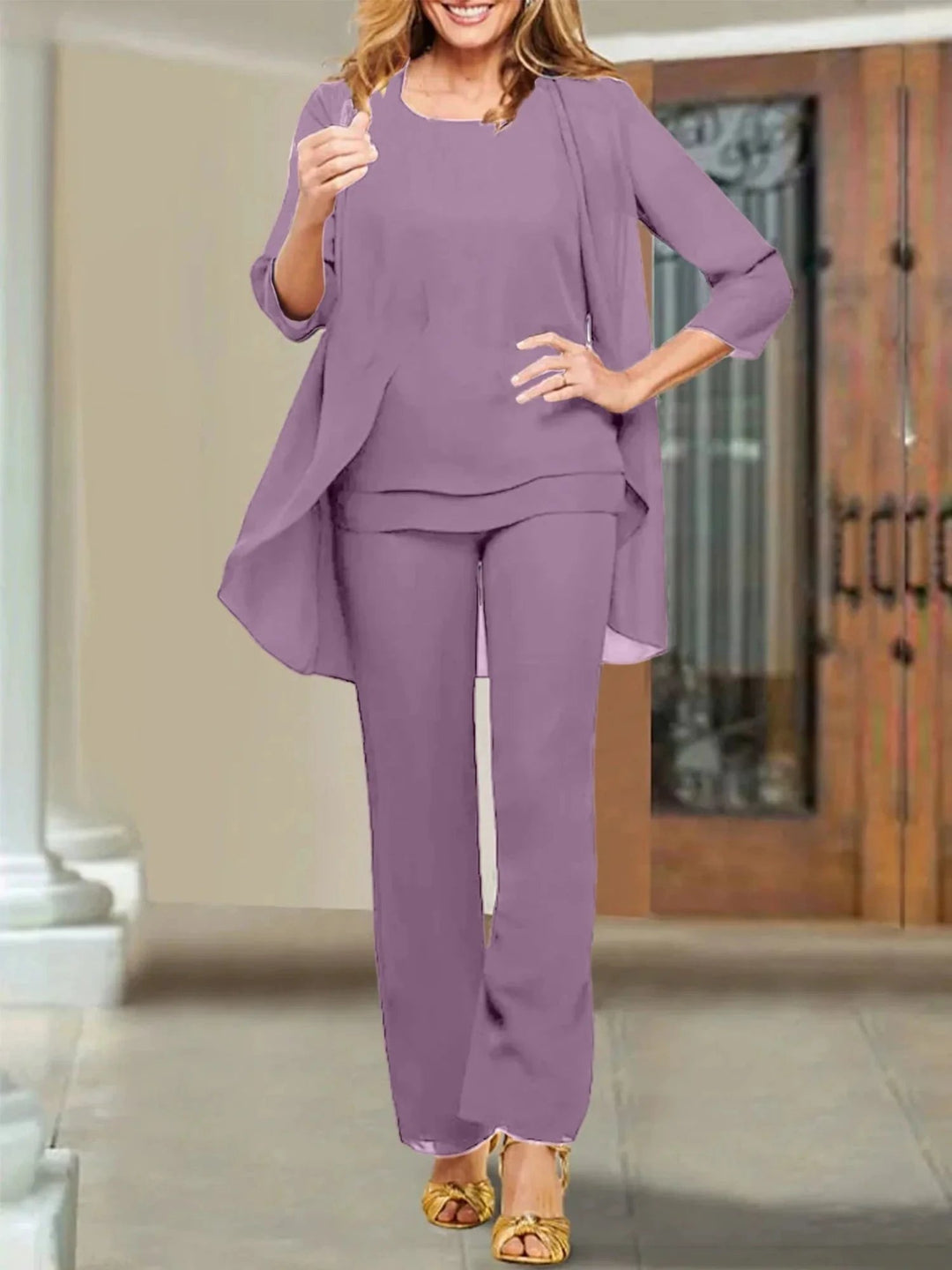 Chiffon Scoop Mother of the Bride Pantsuits by Dreamylily