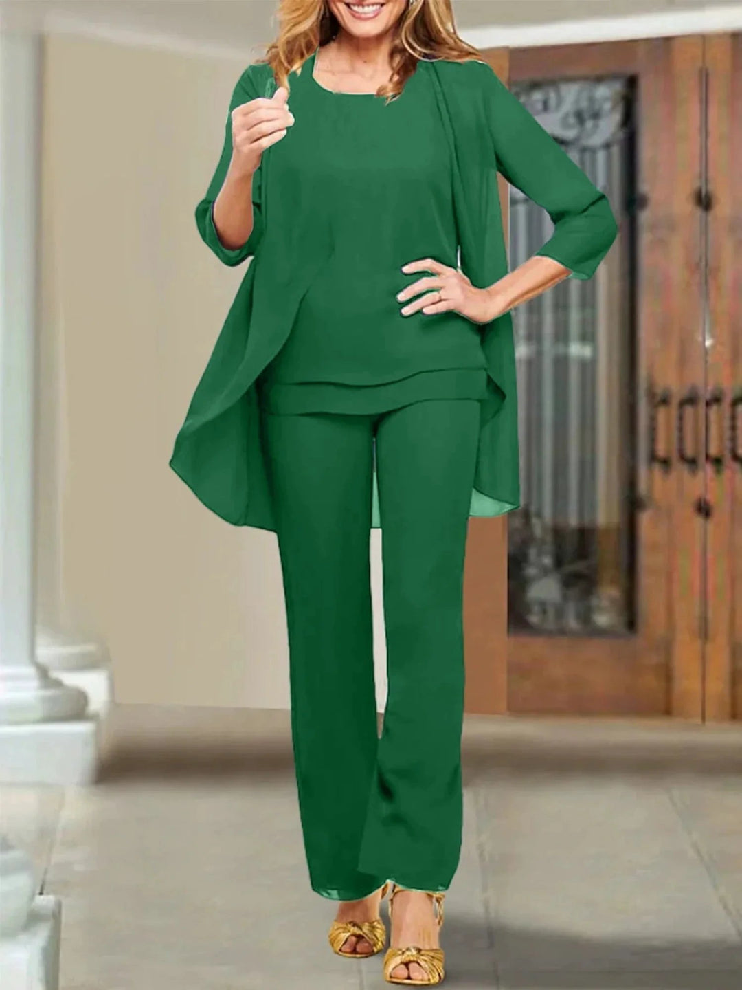 Chiffon Scoop Mother of the Bride Pantsuits by Dreamylily