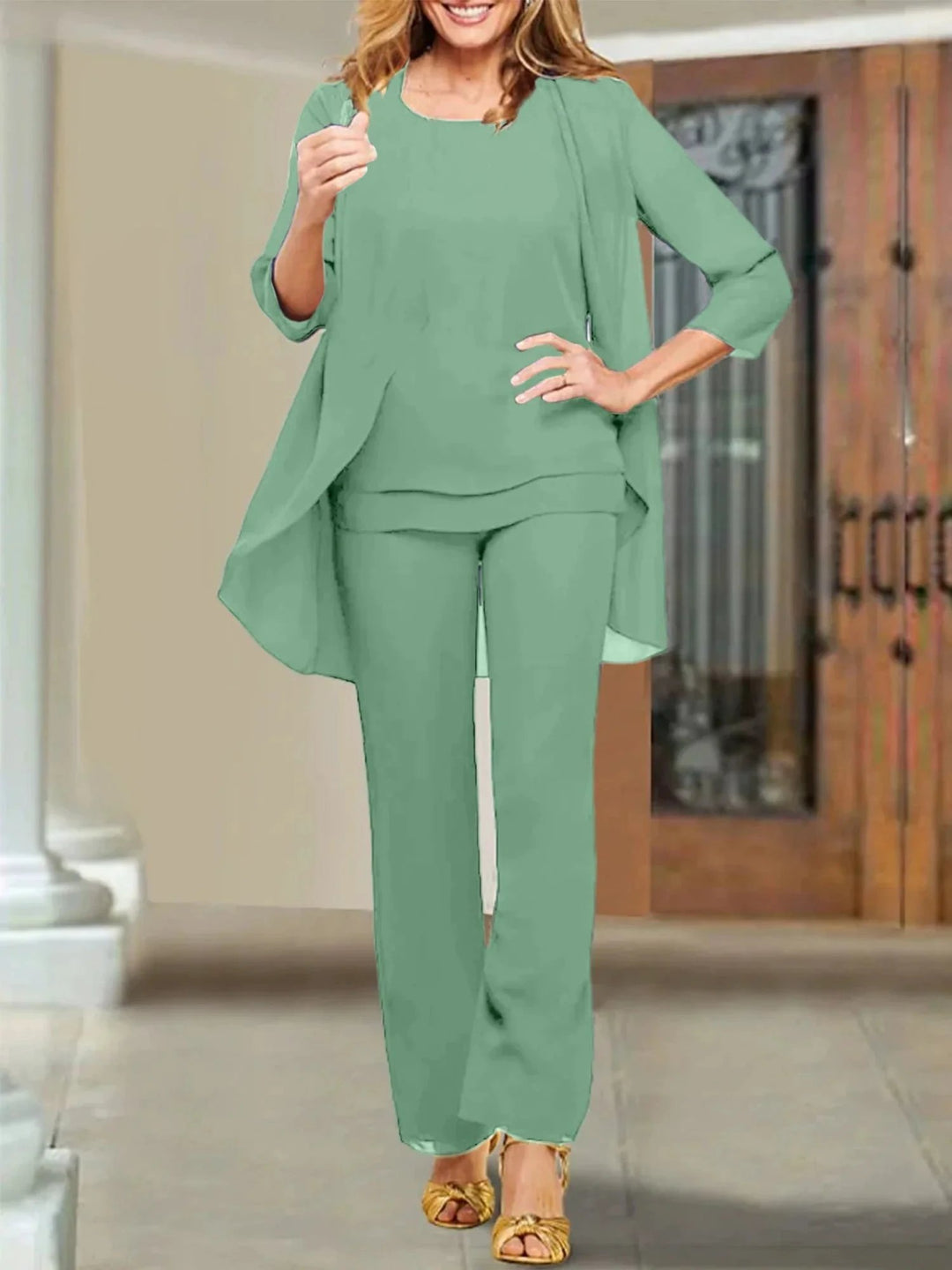 Chiffon Scoop Mother of the Bride Pantsuits by Dreamylily