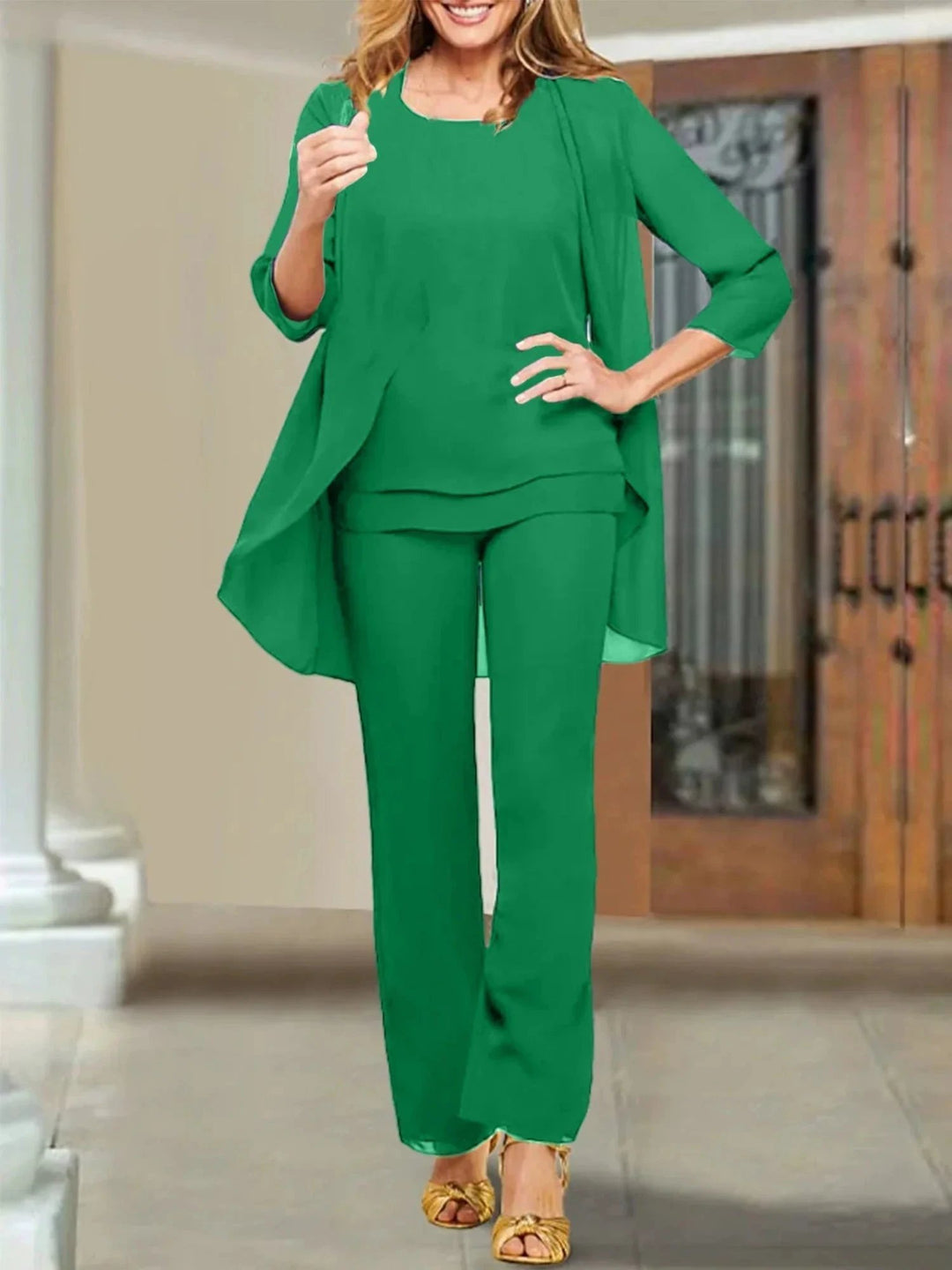 Chiffon Scoop Mother of the Bride Pantsuits by Dreamylily