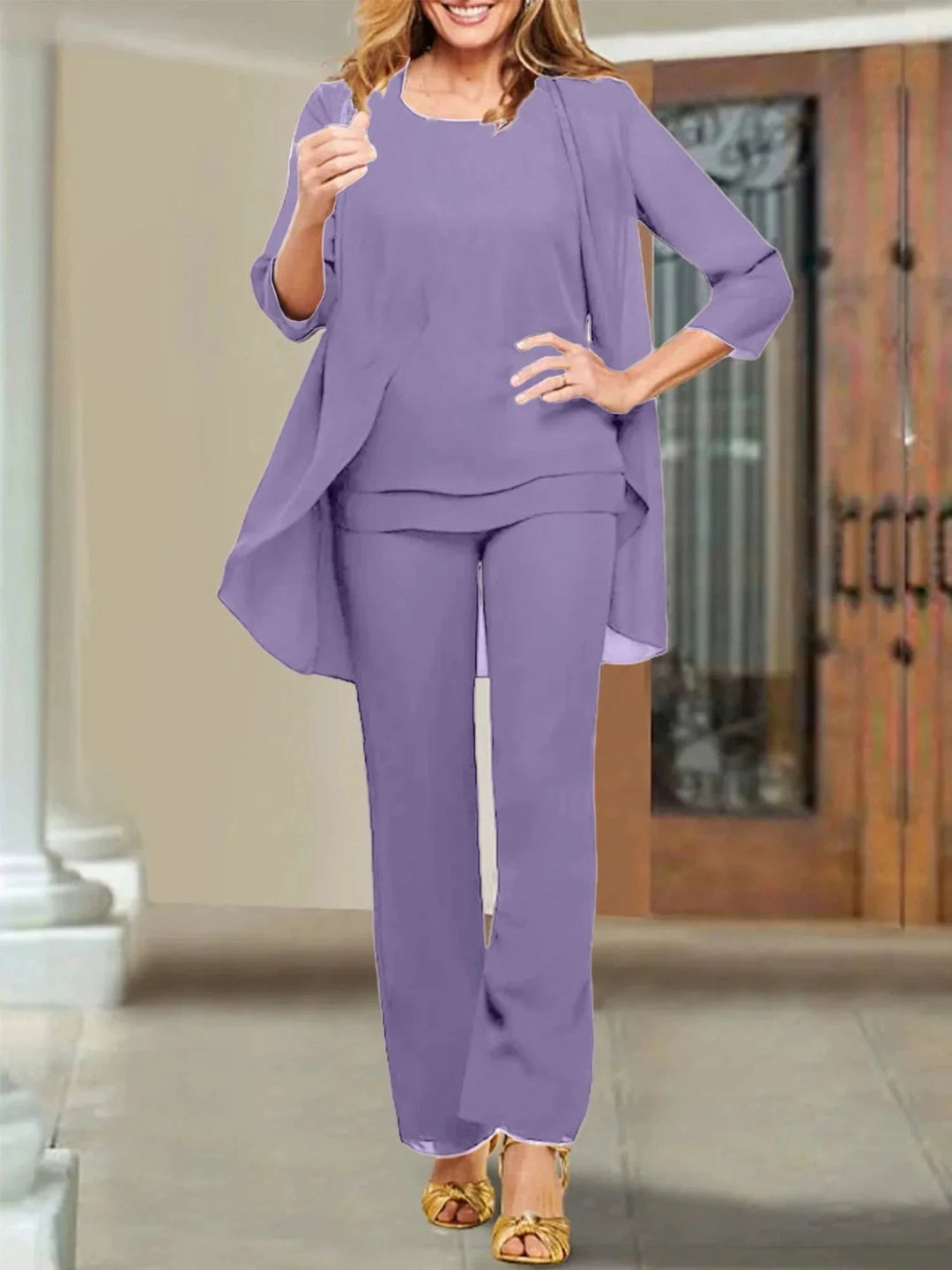 Chiffon Scoop Mother of the Bride Pantsuits by Dreamylily