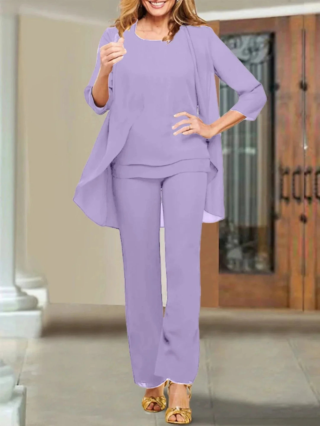 Chiffon Scoop Mother of the Bride Pantsuits by Dreamylily