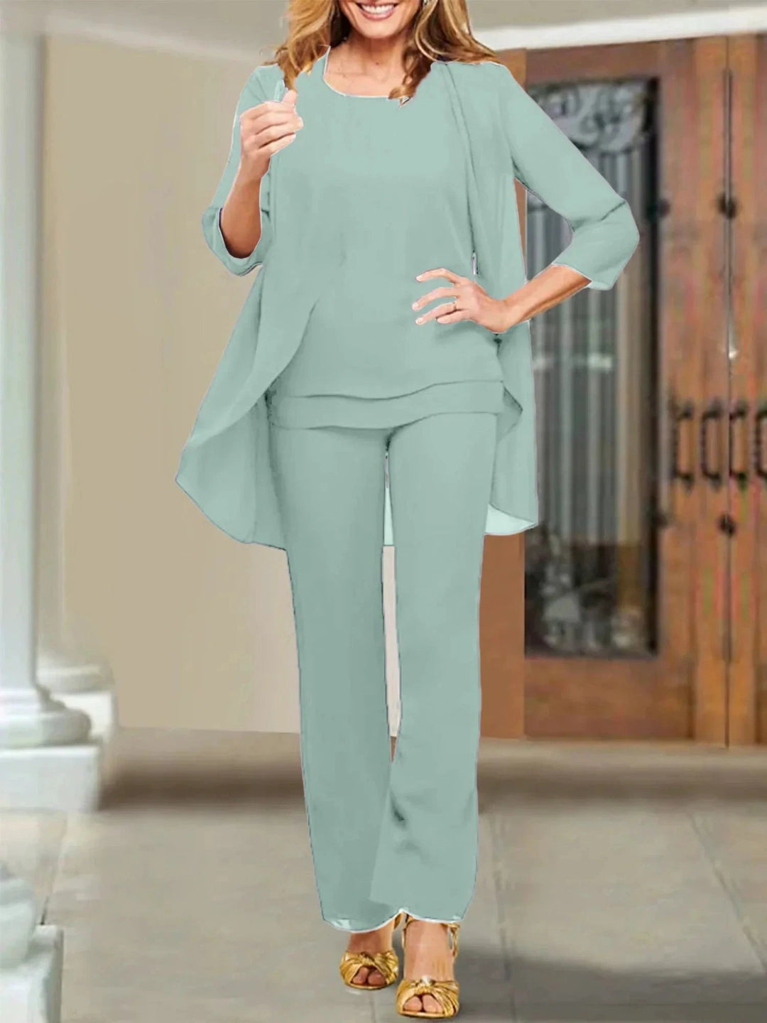 Chiffon Scoop Mother of the Bride Pantsuits by Dreamylily