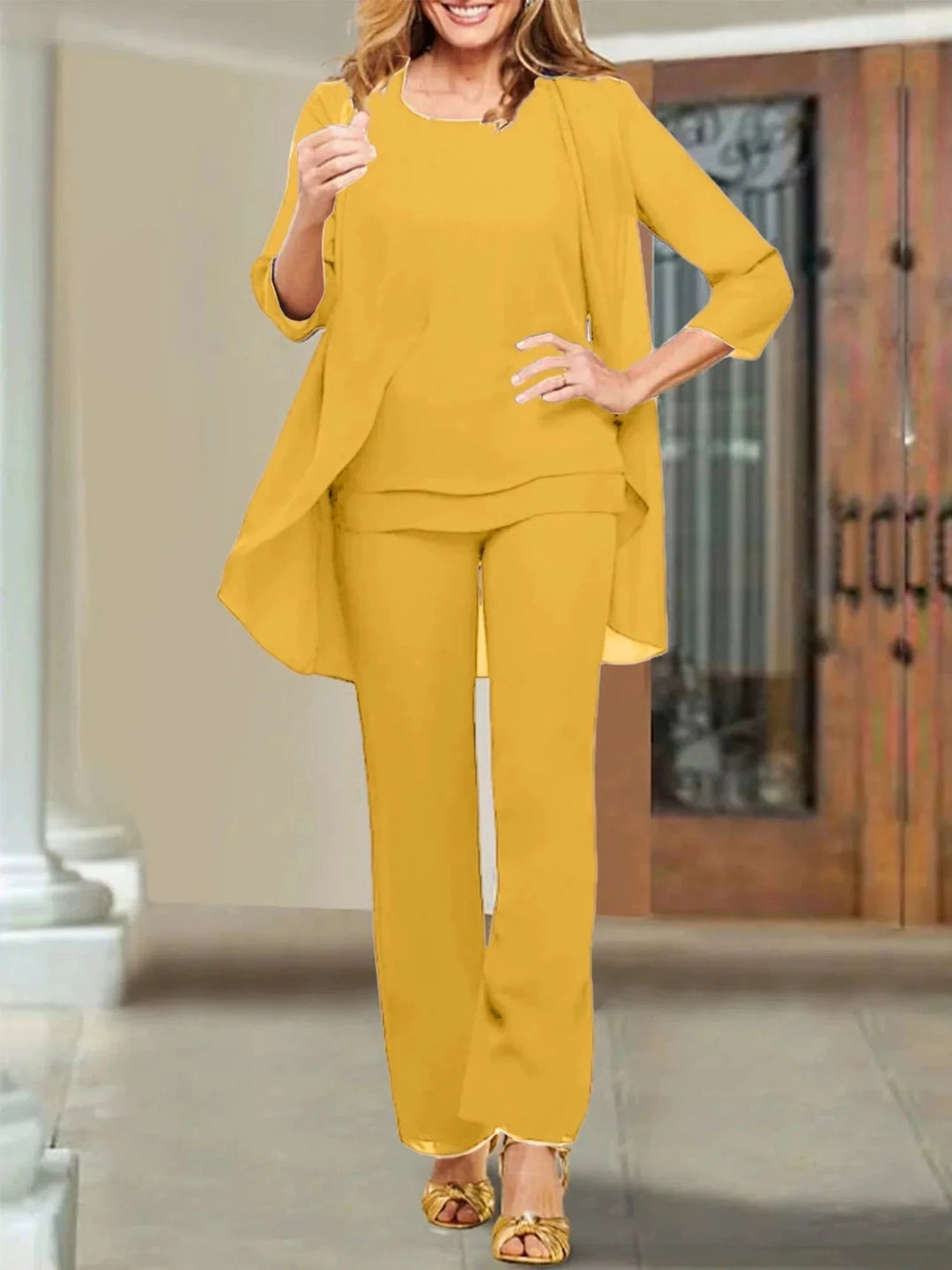 Chiffon Scoop Mother of the Bride Pantsuits by Dreamylily