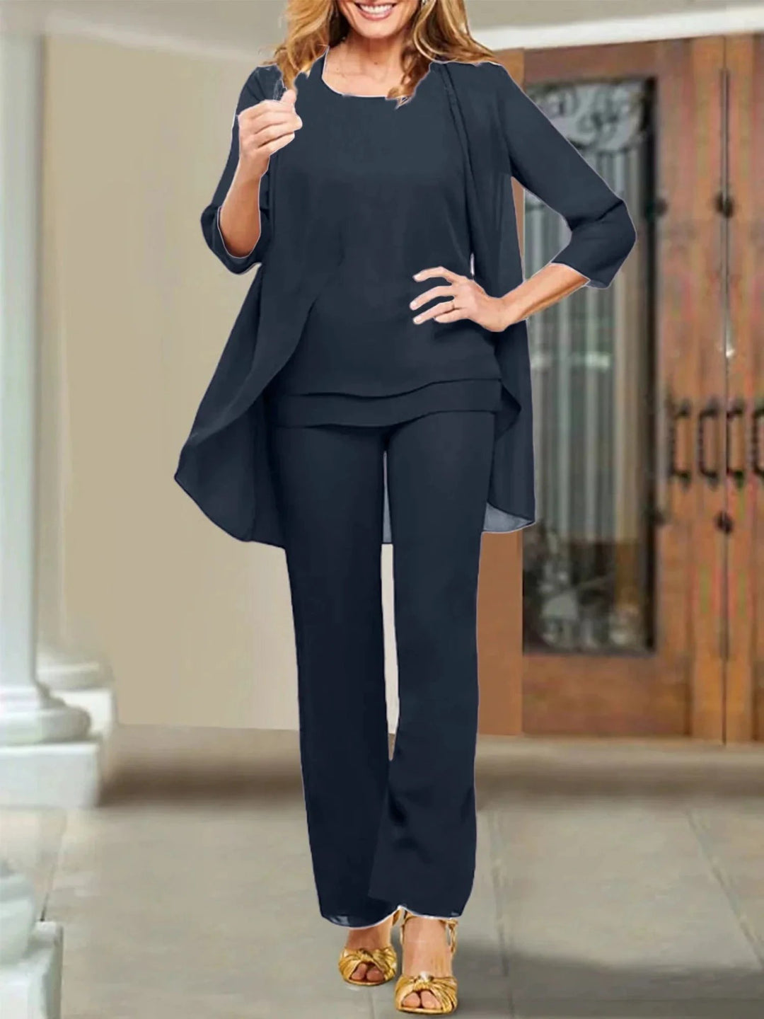 Chiffon Scoop Mother of the Bride Pantsuits by Dreamylily