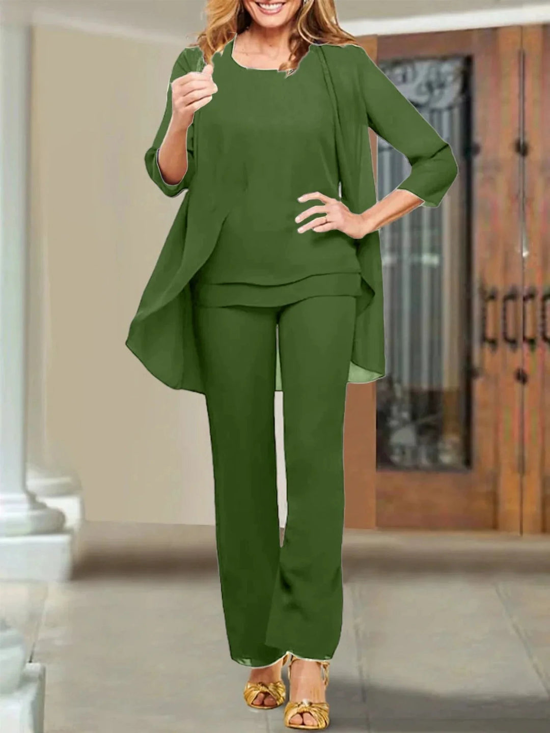 Chiffon Scoop Mother of the Bride Pantsuits by Dreamylily