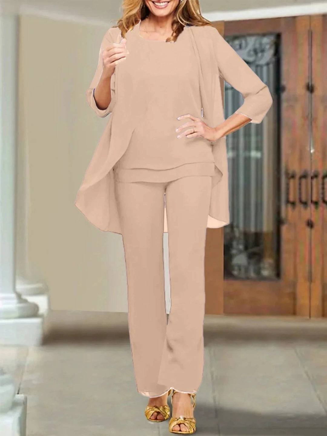 Chiffon Scoop Mother of the Bride Pantsuits by Dreamylily