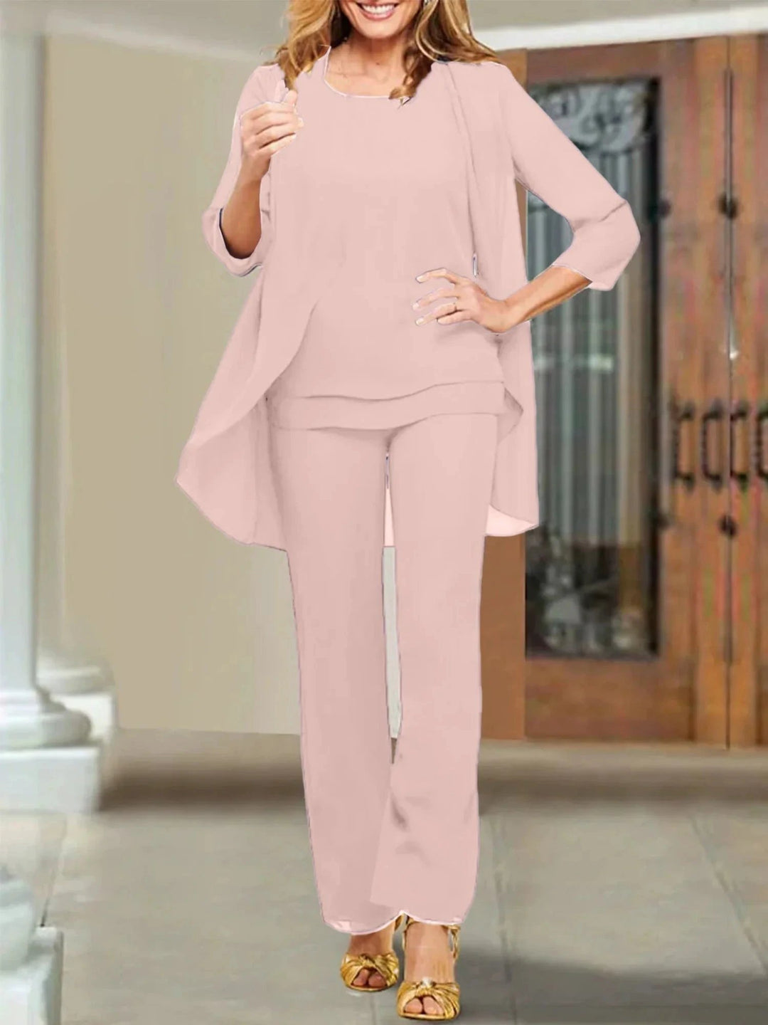 Chiffon Scoop Mother of the Bride Pantsuits by Dreamylily