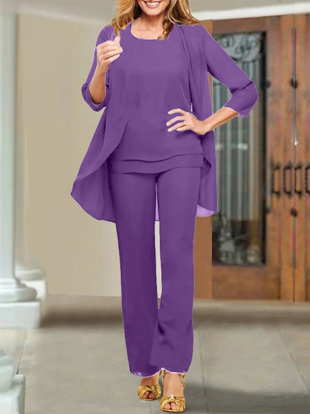 Chiffon Scoop Mother of the Bride Pantsuits by Dreamylily
