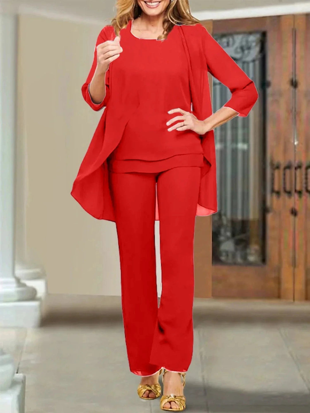 Chiffon Scoop Mother of the Bride Pantsuits by Dreamylily