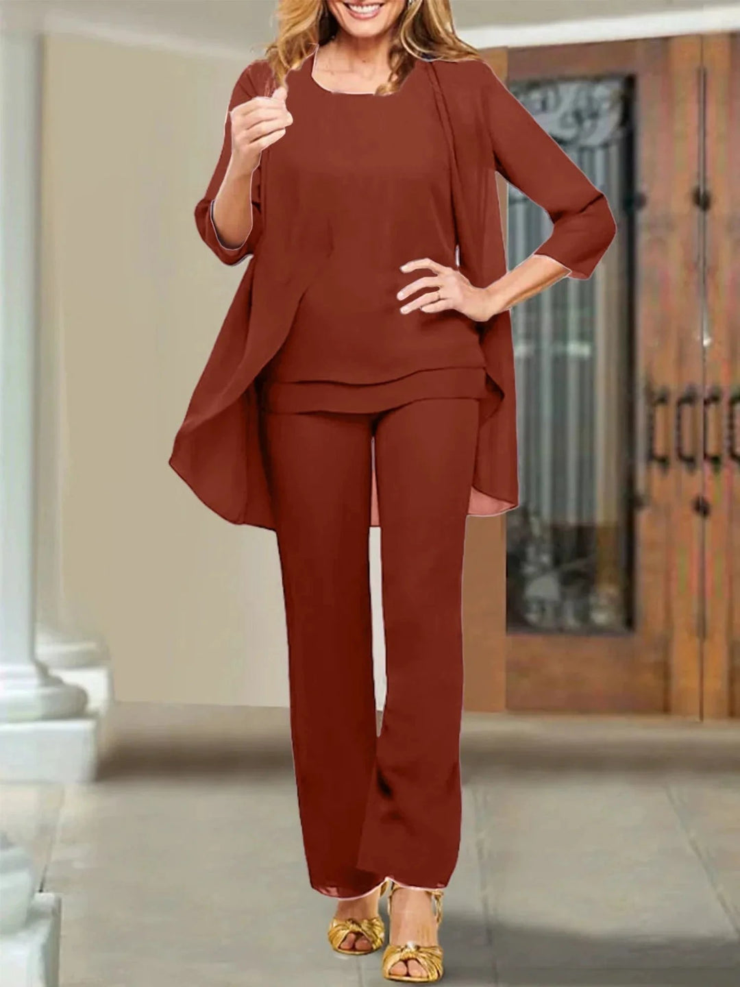 Chiffon Scoop Mother of the Bride Pantsuits by Dreamylily
