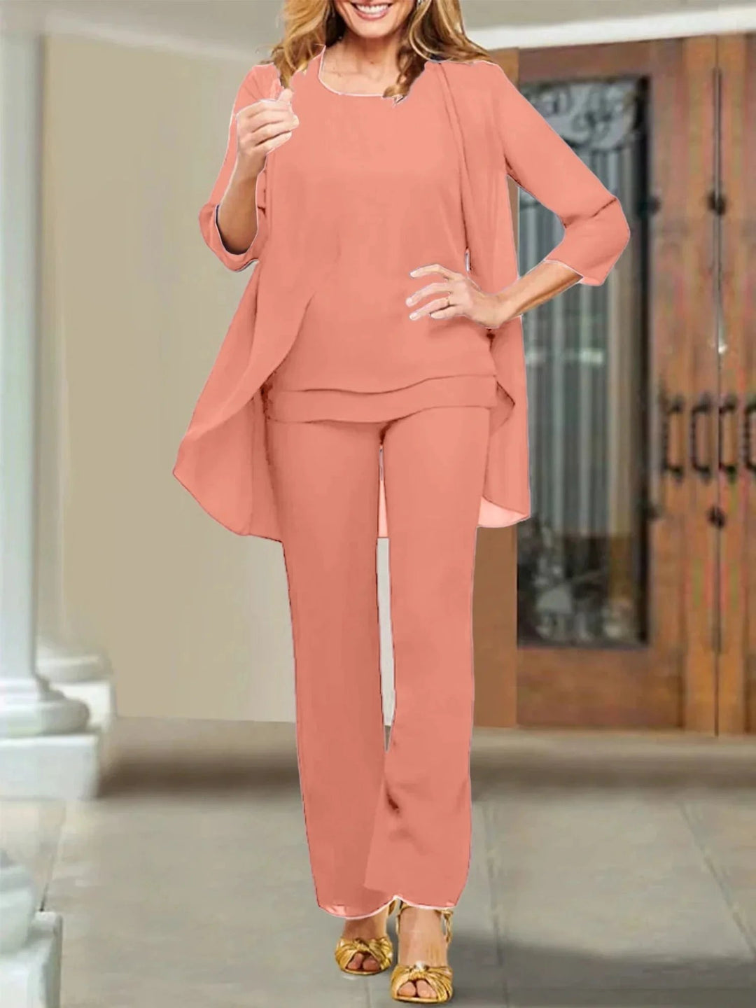 Chiffon Scoop Mother of the Bride Pantsuits by Dreamylily