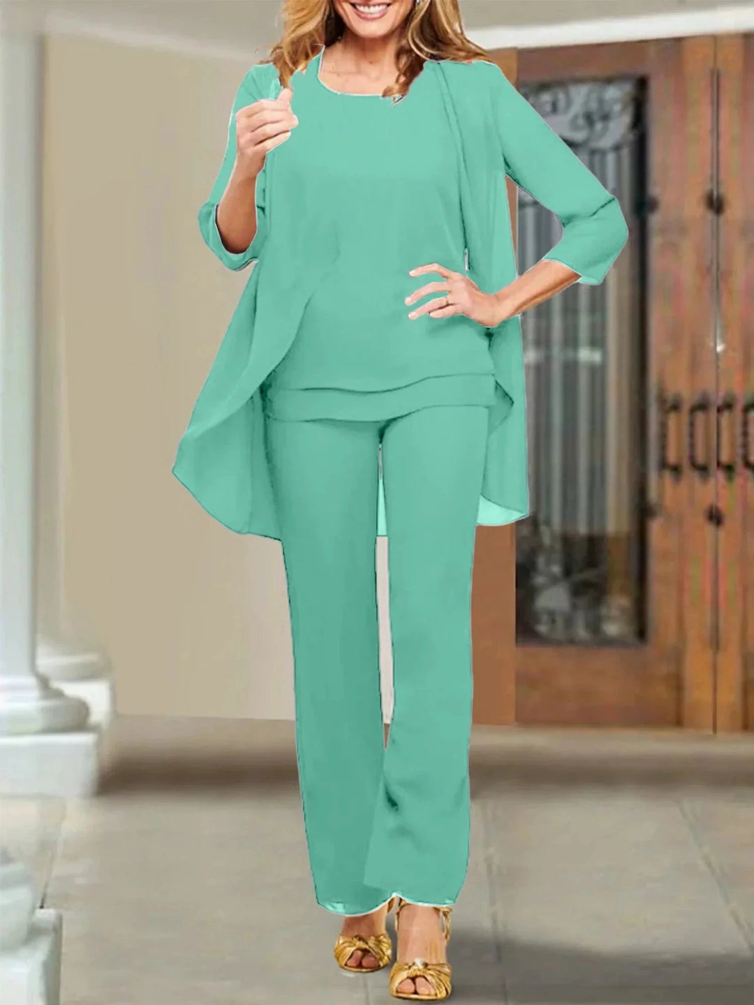 Chiffon Scoop Mother of the Bride Pantsuits by Dreamylily