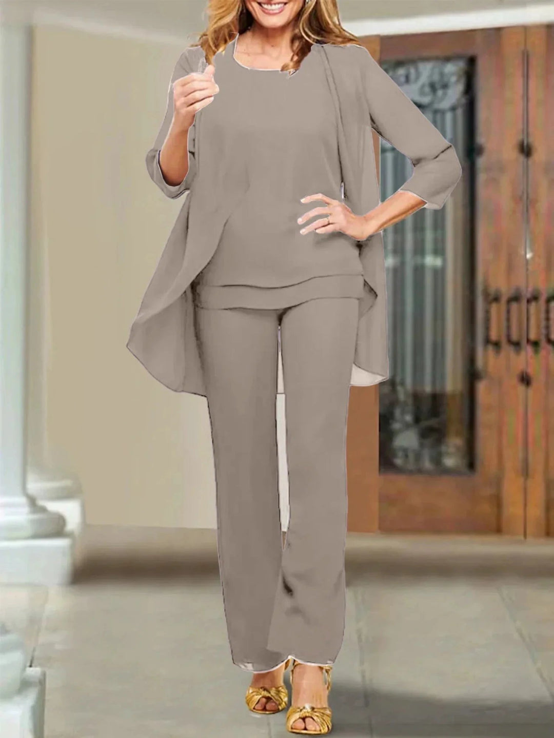 Chiffon Scoop Mother of the Bride Pantsuits by Dreamylily