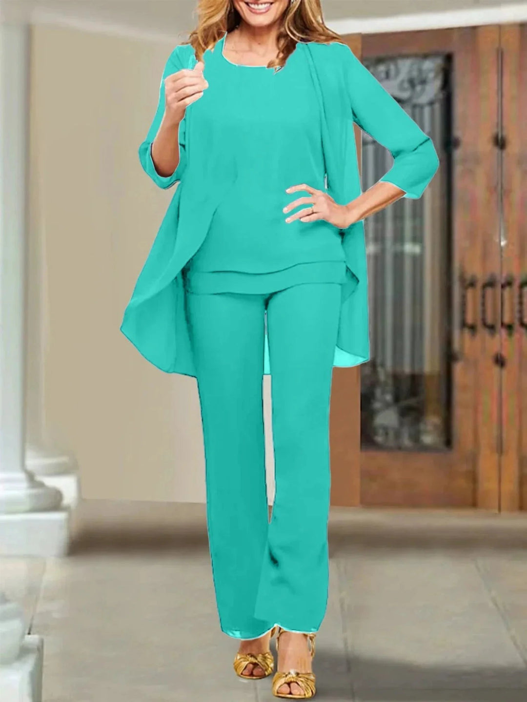 Chiffon Scoop Mother of the Bride Pantsuits by Dreamylily
