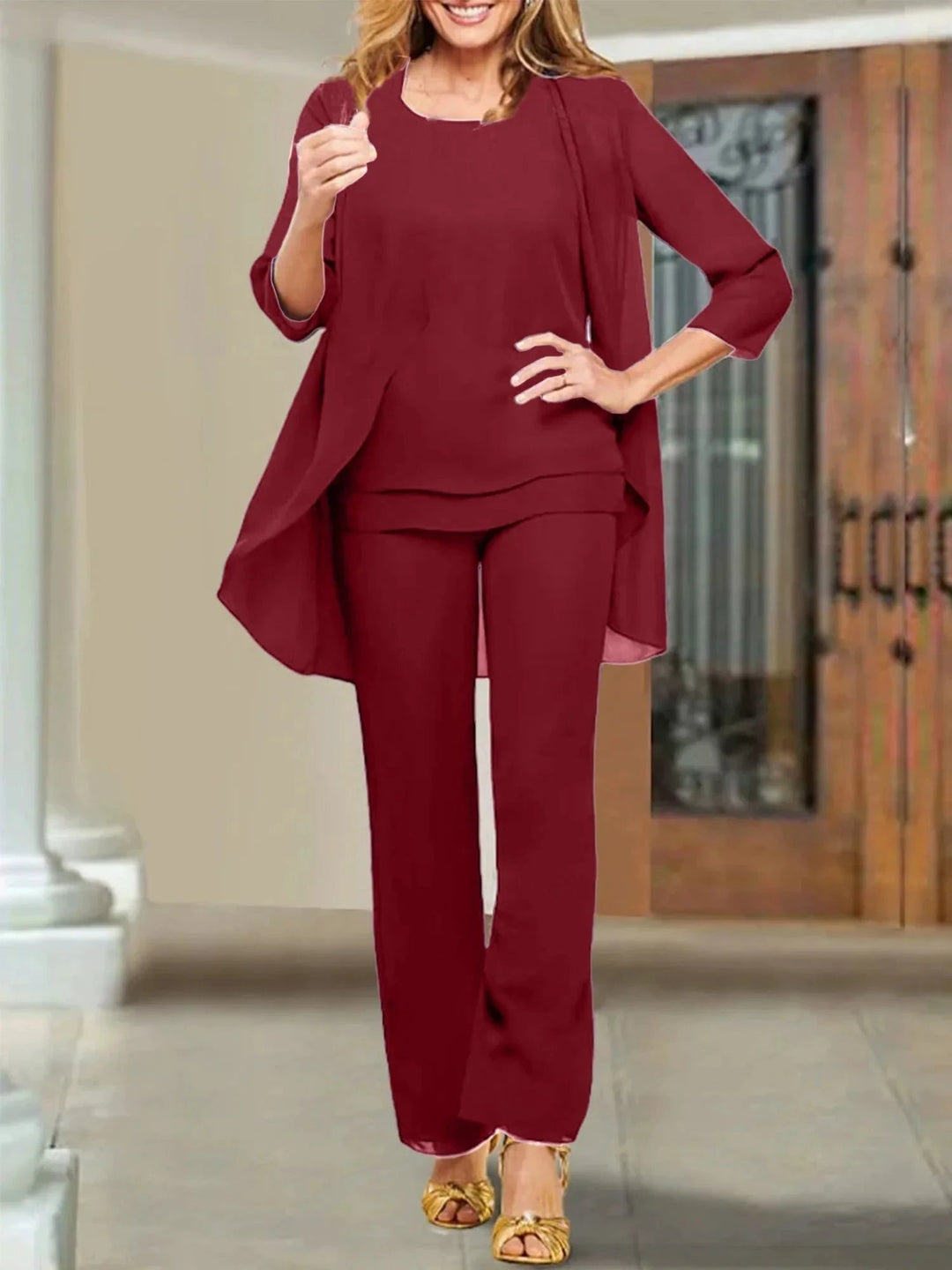 Chiffon Scoop Mother of the Bride Pantsuits by Dreamylily