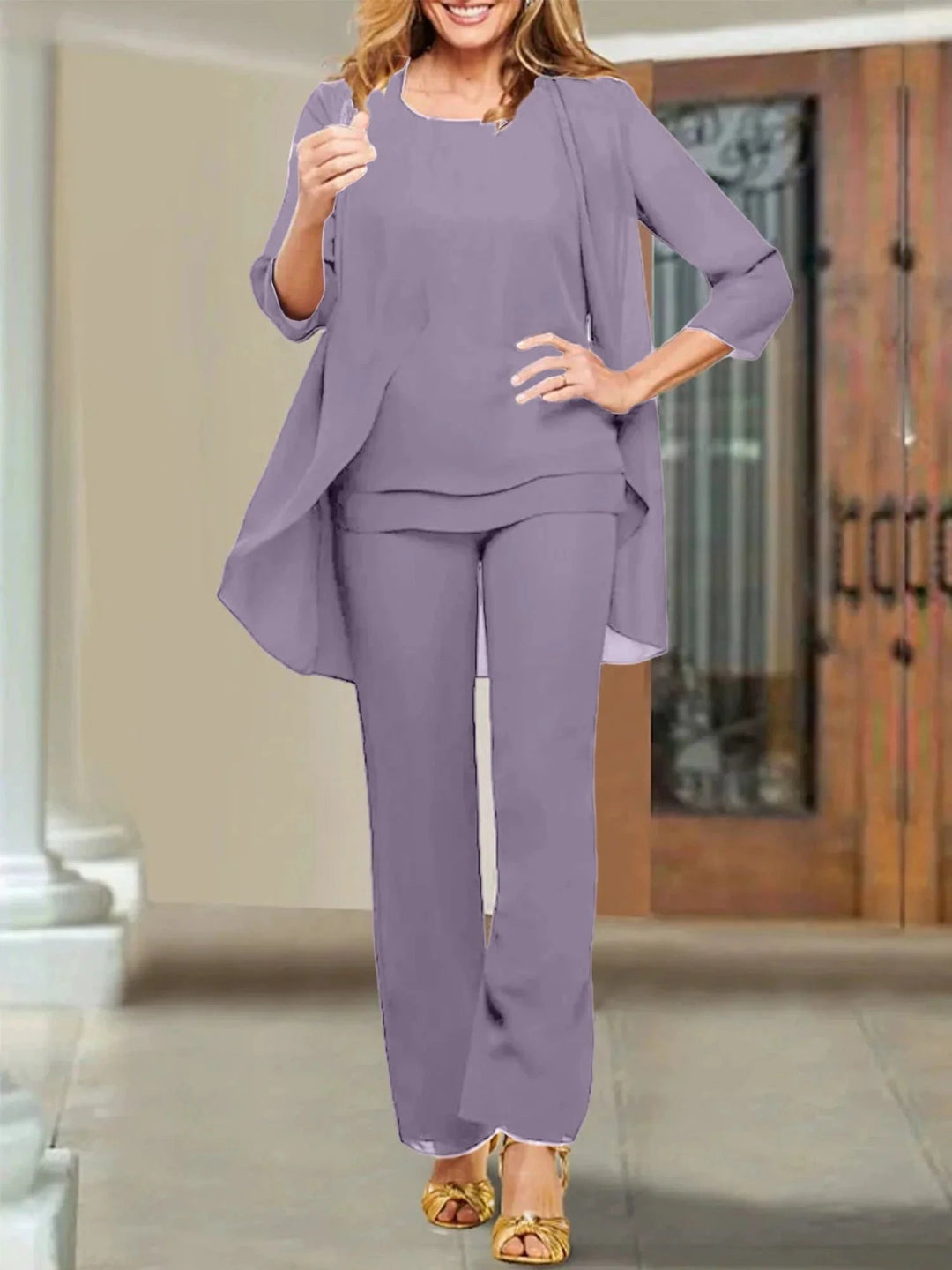 Chiffon Scoop Mother of the Bride Pantsuits by Dreamylily