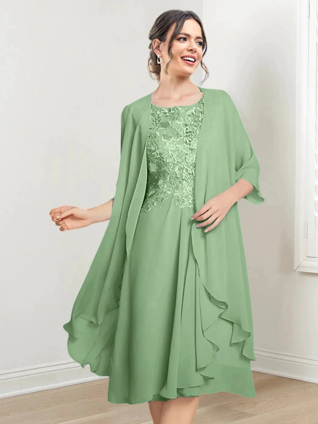 A-Line/Princess Scoop Knee-Length Mother of the Bride Dresses by Dreamylily