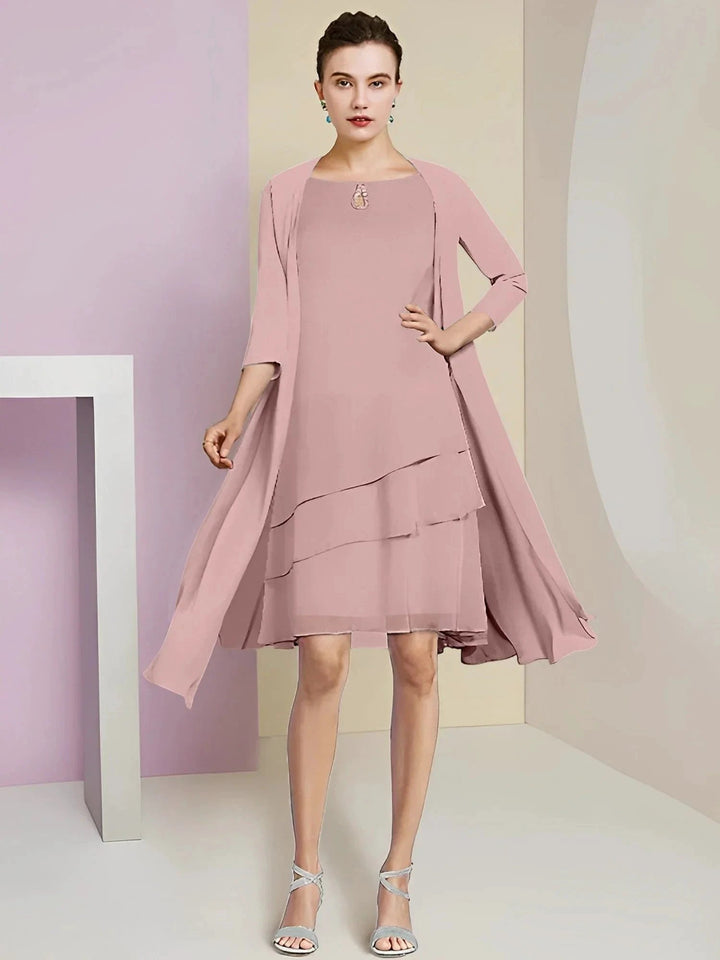 A-Line/Princess Jewel Neck Knee-Length Mother of the Bride Dresses by Dreamylily