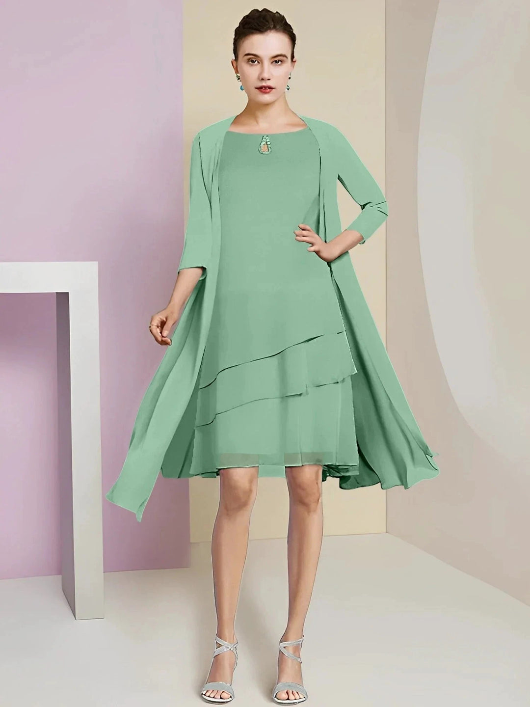A-Line/Princess Jewel Neck Knee-Length Mother of the Bride Dresses by Dreamylily