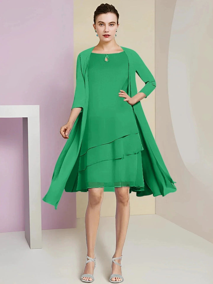 A-Line/Princess Jewel Neck Knee-Length Mother of the Bride Dresses by Dreamylily