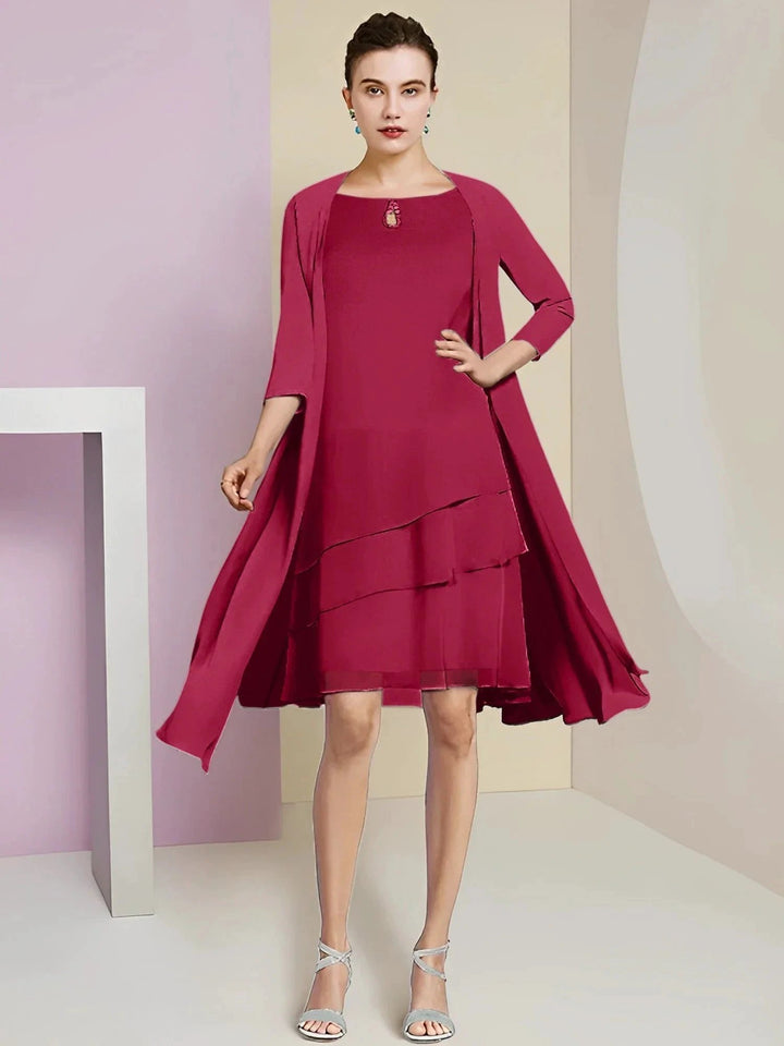 A-Line/Princess Jewel Neck Knee-Length Mother of the Bride Dresses by Dreamylily