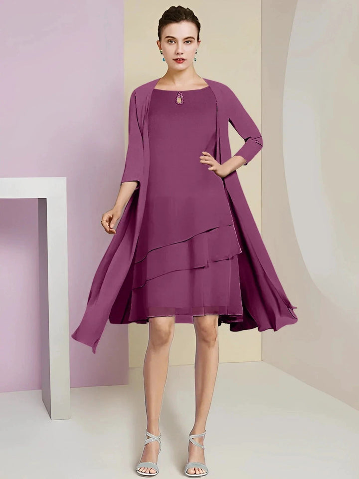 A-Line/Princess Jewel Neck Knee-Length Mother of the Bride Dresses by Dreamylily