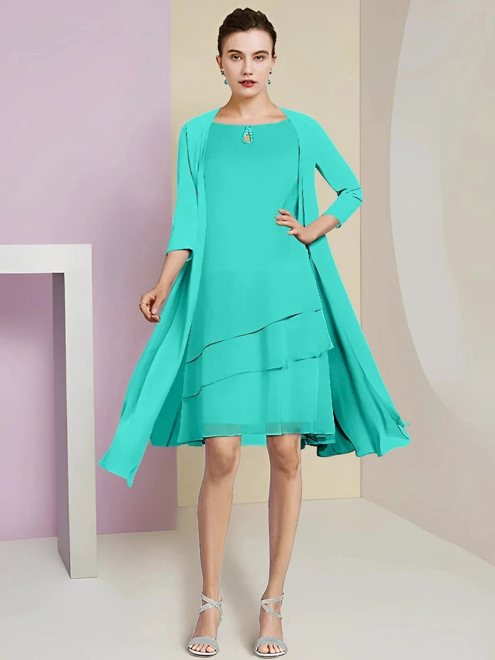 A-Line/Princess Jewel Neck Knee-Length Mother of the Bride Dresses by Dreamylily