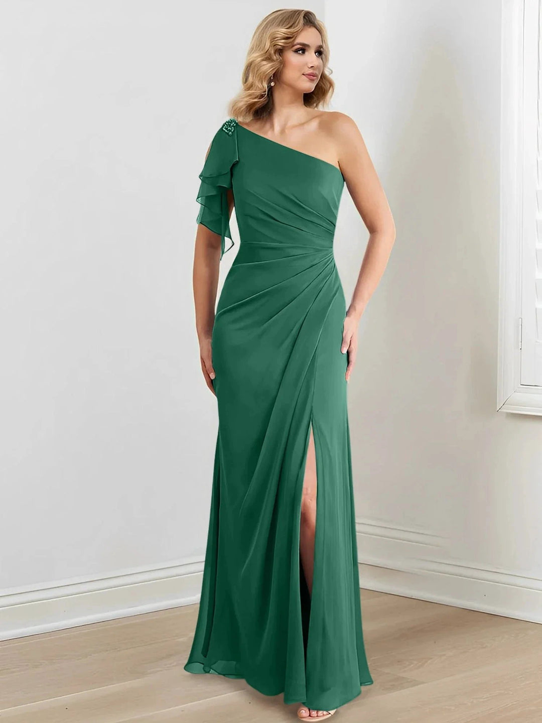 Sheath/Column One-Shoulder Floor-Length Mother of the Bride Dresses by Dreamylily