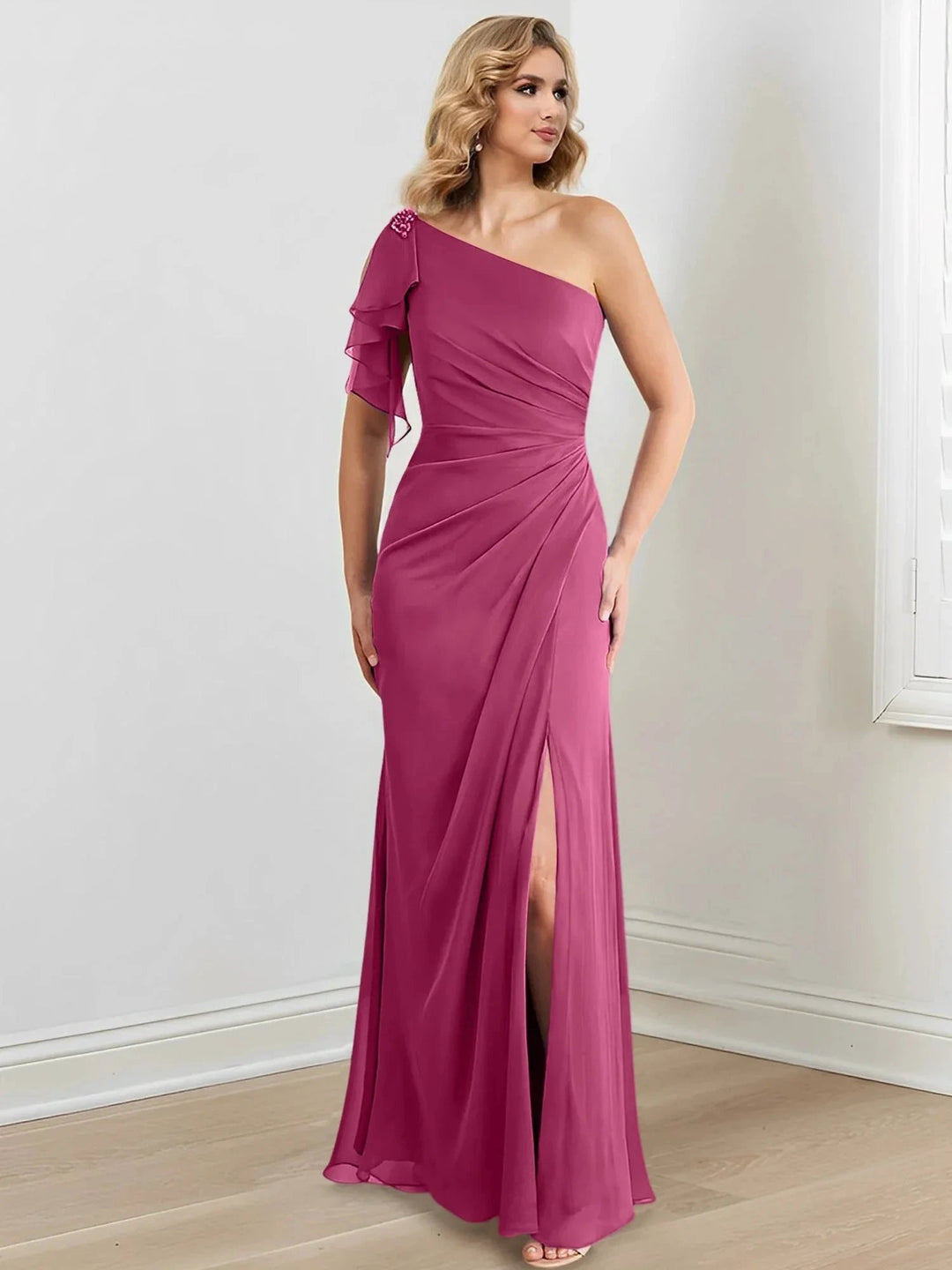 Sheath/Column One-Shoulder Floor-Length Mother of the Bride Dresses by Dreamylily