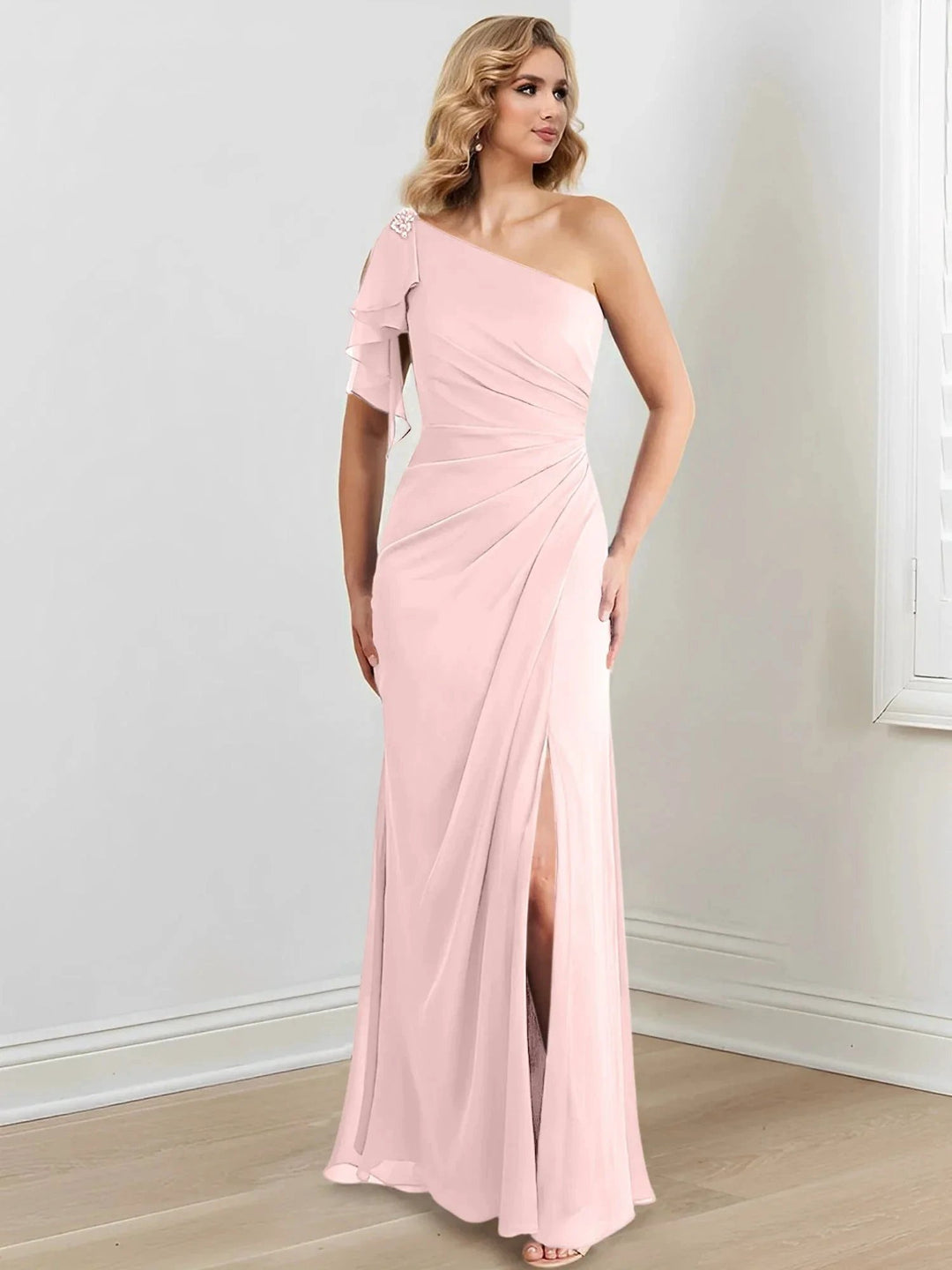 Sheath/Column One-Shoulder Floor-Length Mother of the Bride Dresses by Dreamylily
