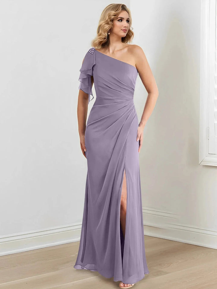 Sheath/Column One-Shoulder Floor-Length Mother of the Bride Dresses by Dreamylily