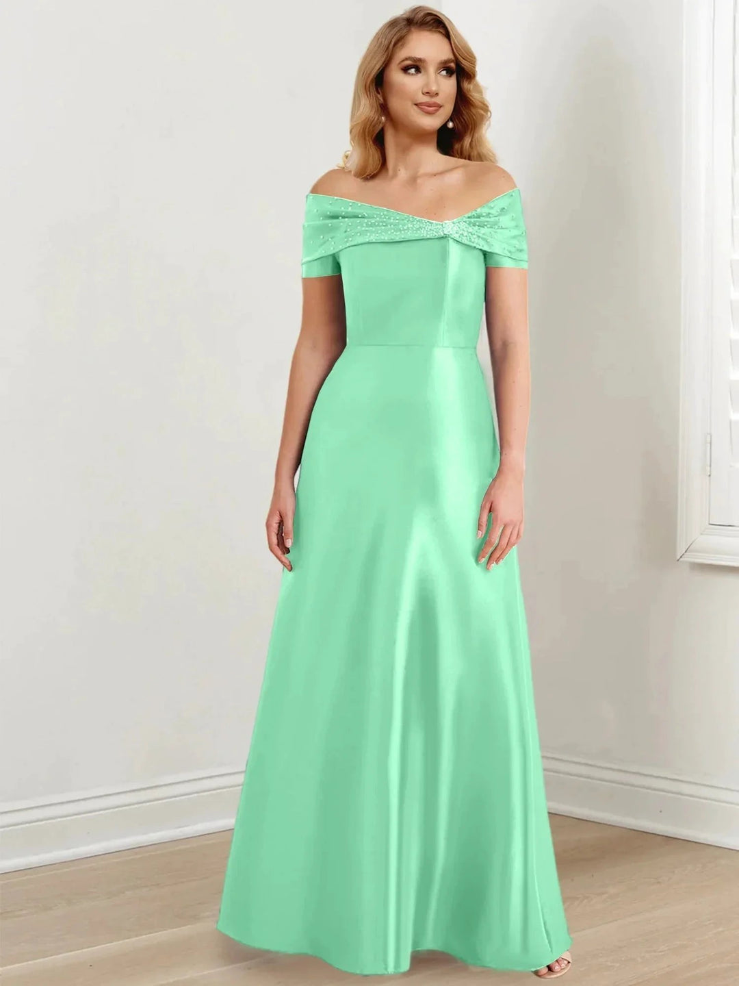 A-Line/Princess Off-the-Shoulder Floor-Length Mother of the Bride Dresses by Dreamylily