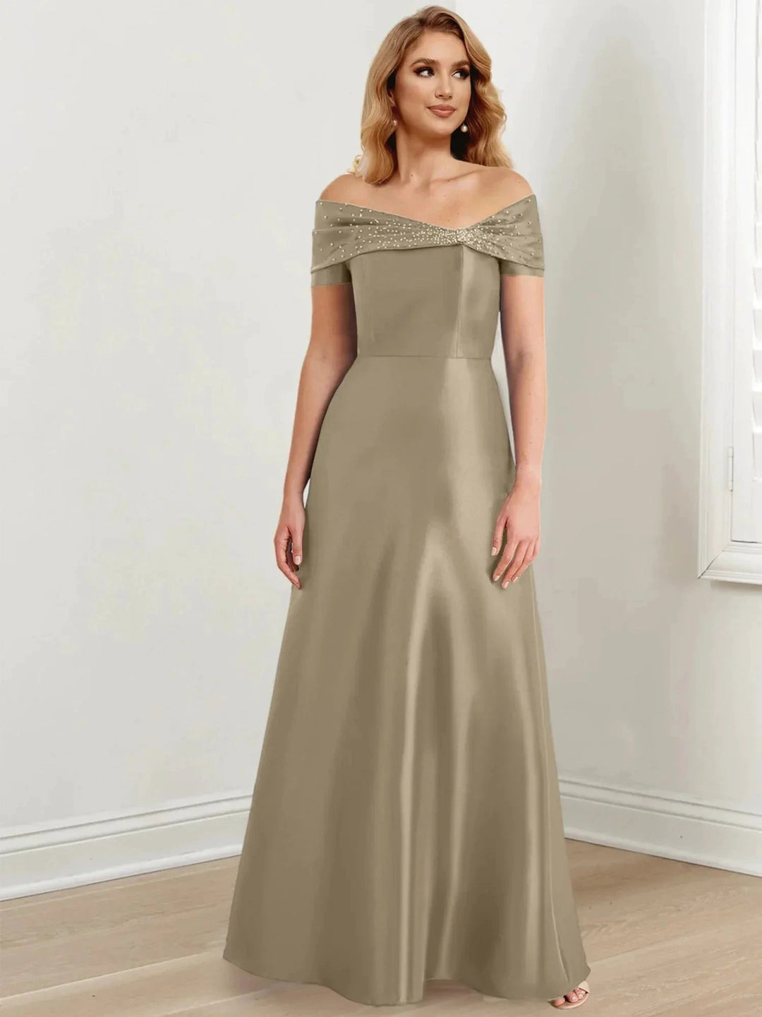 A-Line/Princess Off-the-Shoulder Floor-Length Mother of the Bride Dresses by Dreamylily