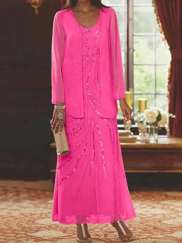 Sheath/Column V-Neck Ankle-Length Mother of the Bride Dresses with Jacket &amp; Sequins by Dreamylily