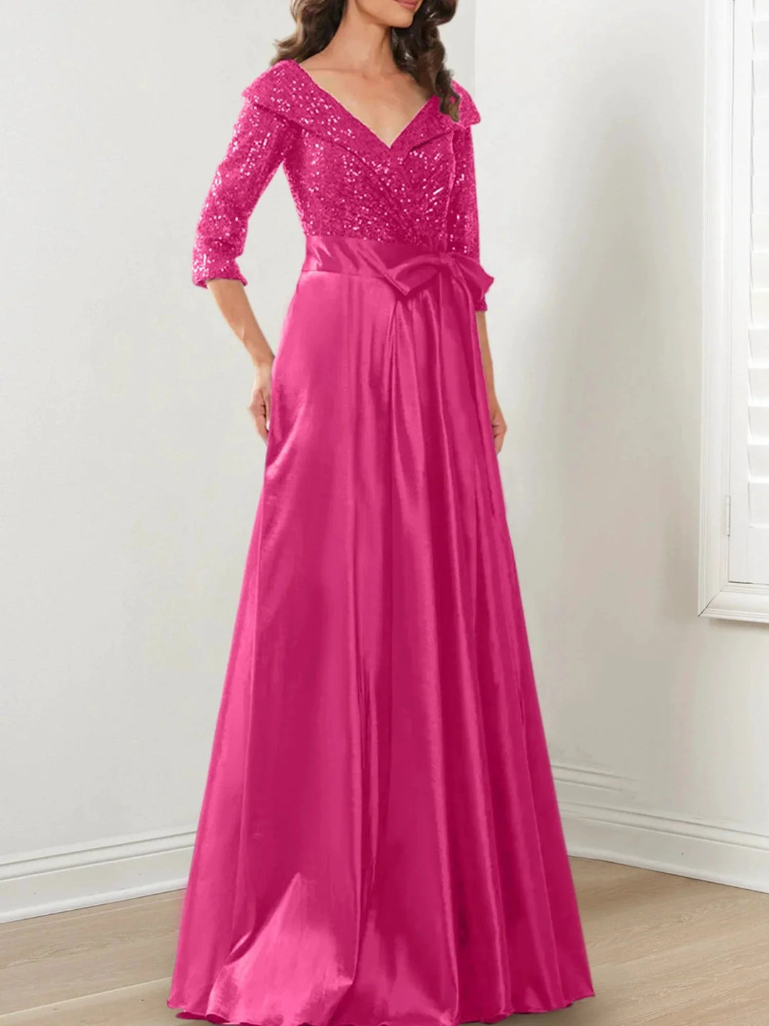 A-Line/Princess V-Neck Floor-Length Mother of the Bride Dresses by Dreamylily