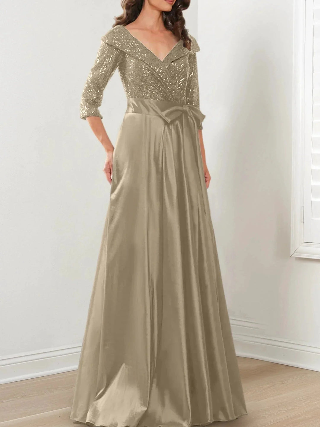 A-Line/Princess V-Neck Floor-Length Mother of the Bride Dresses by Dreamylily