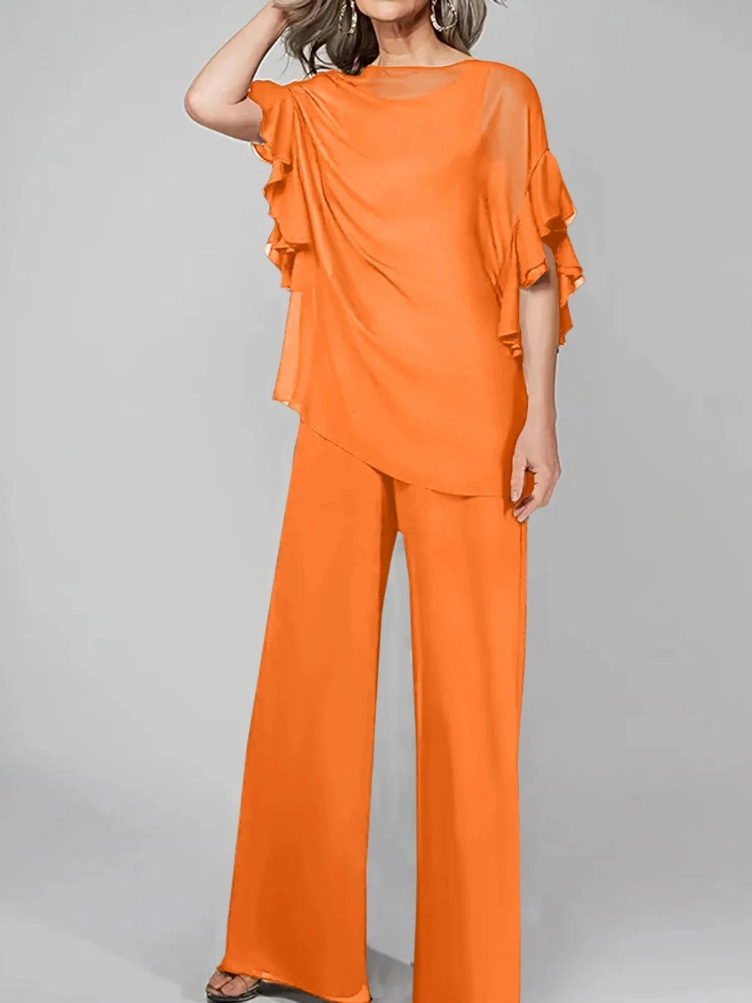 Jumpsuits Scoop Half Sleeves Chiffon Mother Of The Bride Pantsuits by Dreamylily
