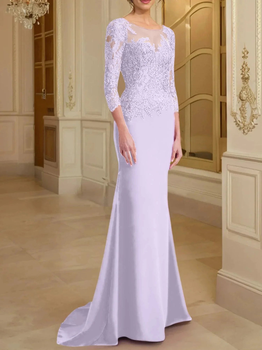 Trumpet/Mermaid Scoop Long Sleeves Mother of the Bride Dresses With Lace by Dreamylily