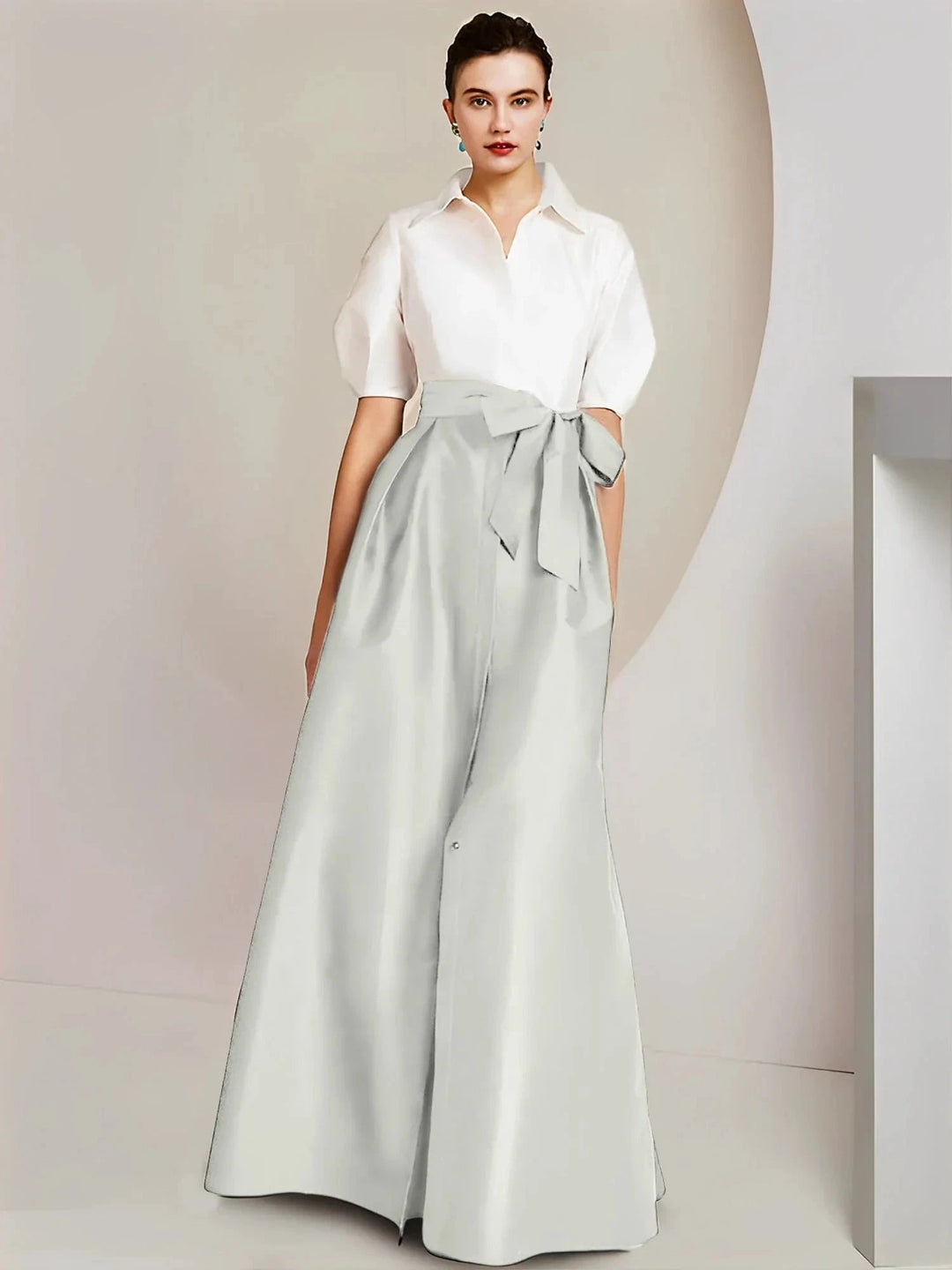 A-Line/Princess Shirt Collar Short Sleeves 2 pieces Mother Of The Bride Dresses by Dreamylily