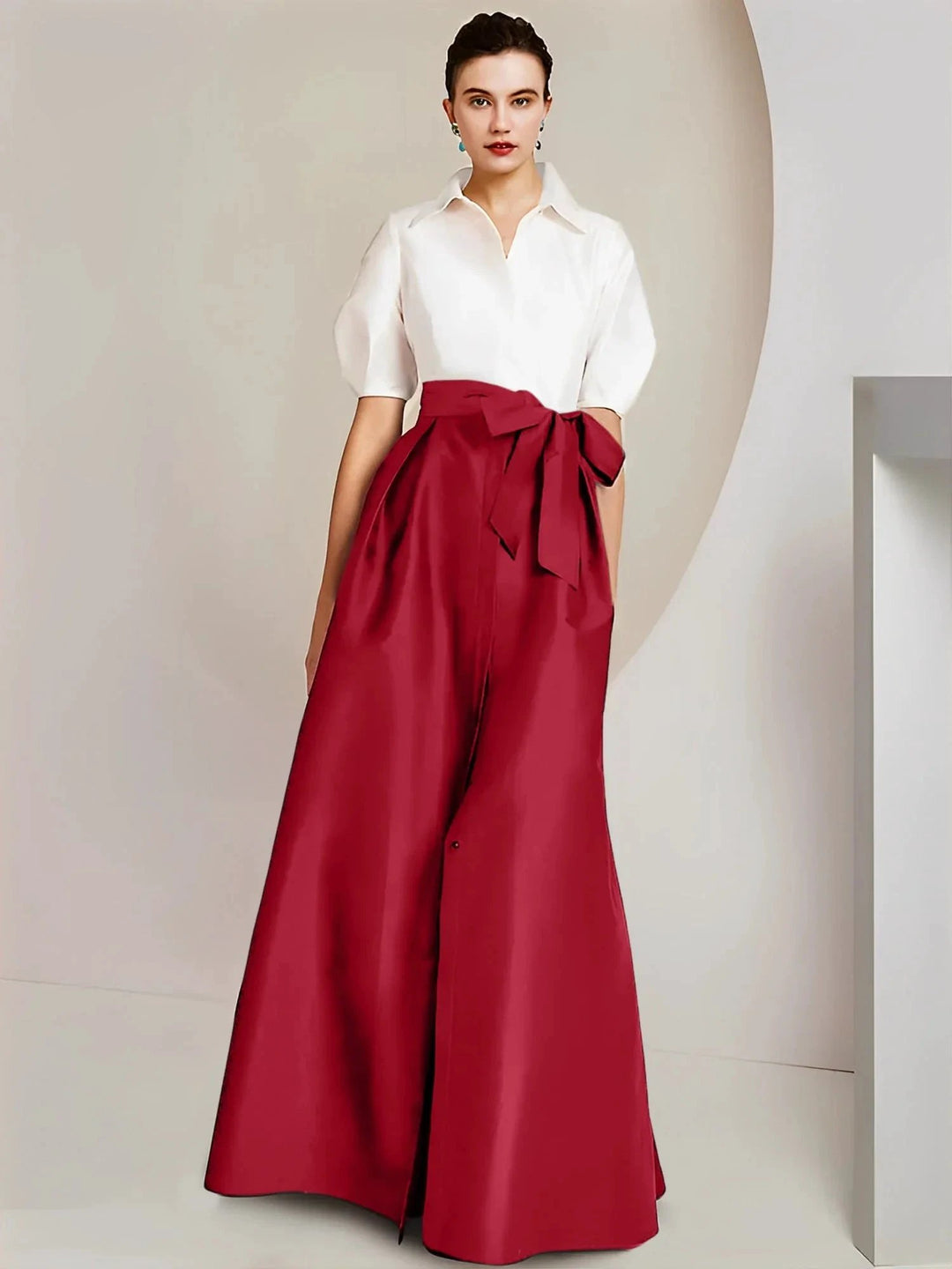 A-Line/Princess Shirt Collar Short Sleeves 2 pieces Mother Of The Bride Dresses by Dreamylily