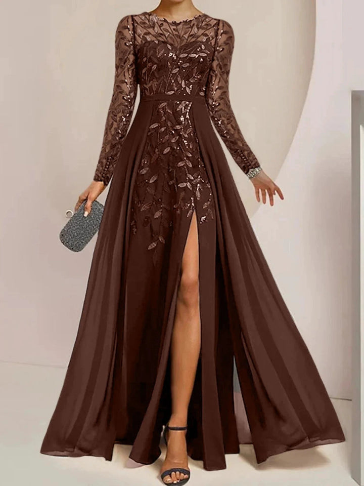 A-Line/Princess Scoop Floor-Length Mother of the Bride Dresses with Split Side Ruffles Sequins by Dreamylily