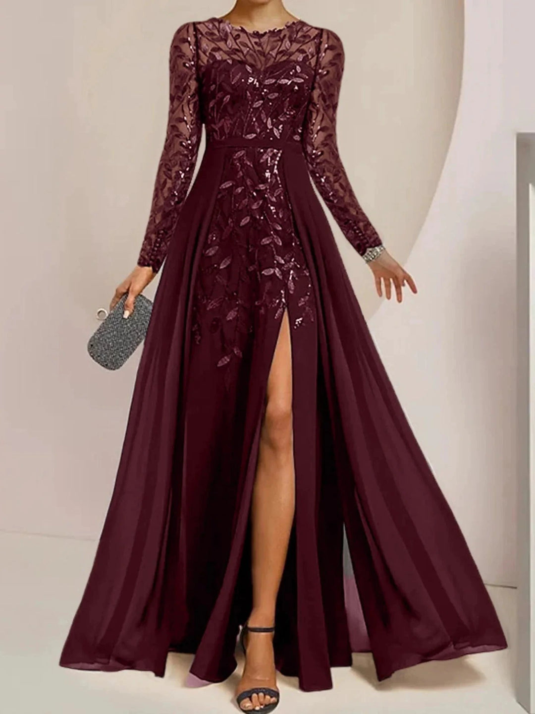 A-Line/Princess Scoop Floor-Length Mother of the Bride Dresses with Split Side Ruffles Sequins by Dreamylily