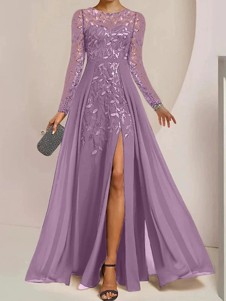 A-Line/Princess Scoop Floor-Length Mother of the Bride Dresses with Split Side Ruffles Sequins by Dreamylily