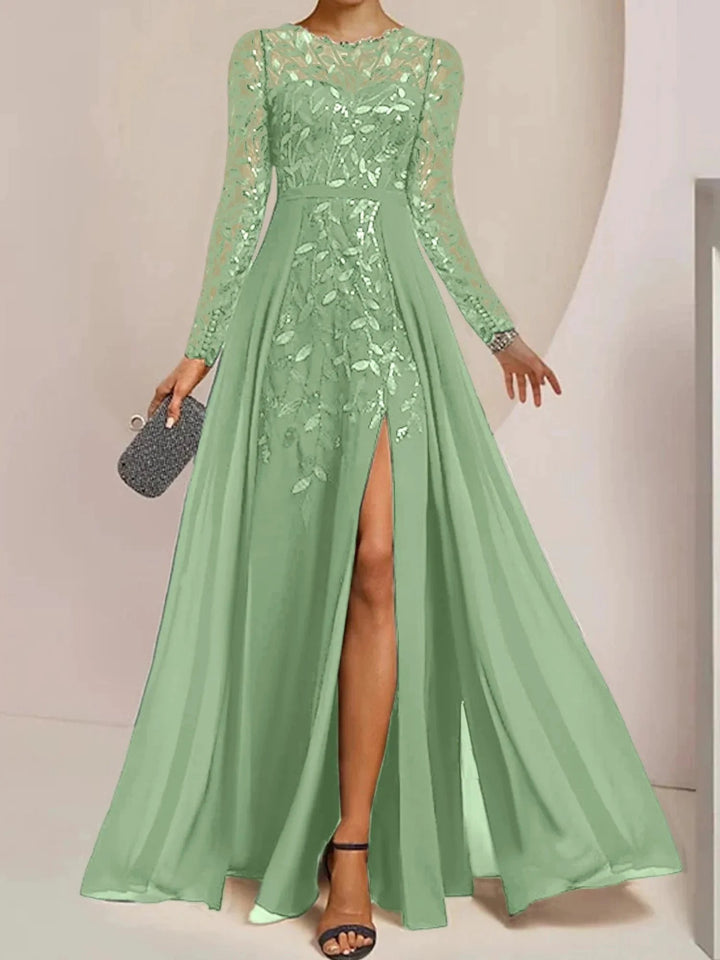A-Line/Princess Scoop Floor-Length Mother of the Bride Dresses with Split Side Ruffles Sequins by Dreamylily